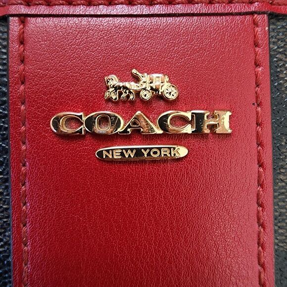 Coach Long Accordion Zip Around Wallet In Signature Canvas With Maroon Accent - Picture 10 of 10